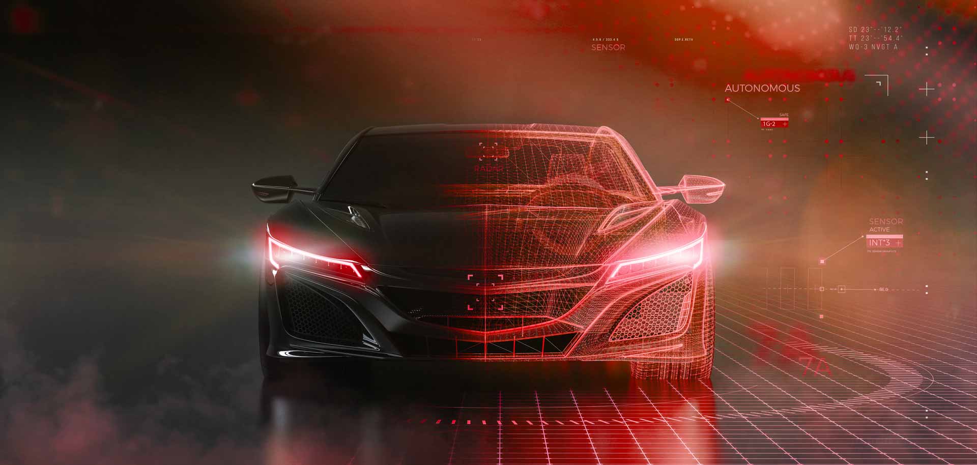 Detailed wireframe illustration of modern sports car